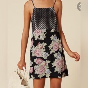Reformation Jessie Floral and Polka Dot Dress sz Large